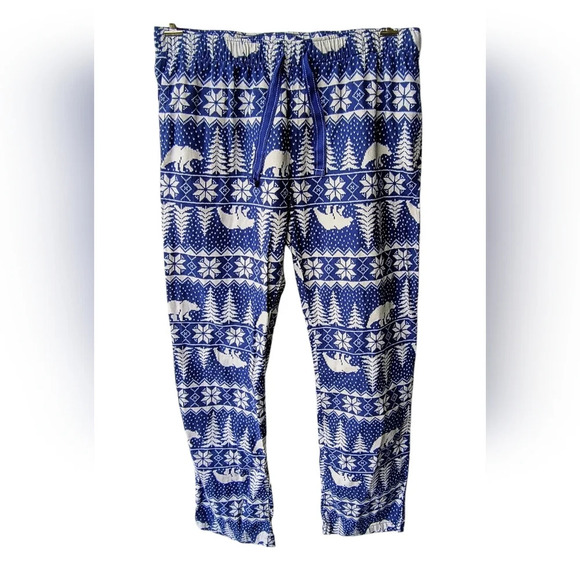 Old Navy Women's Festive Blue Bear Flannel Draw String Pajama Pants L Tall - Picture 1 of 10